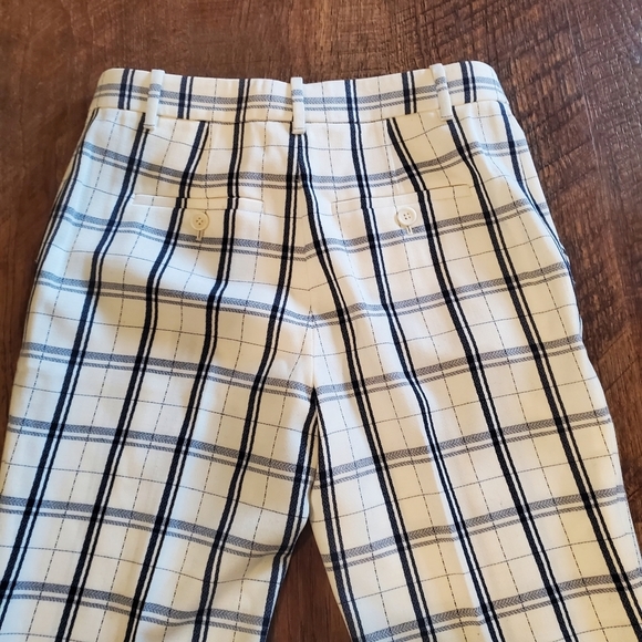 Theory Trecca White Navy Blue Grid Dress Pants Mix Check Ankle Preppy Office New - Picture 12 of 13
